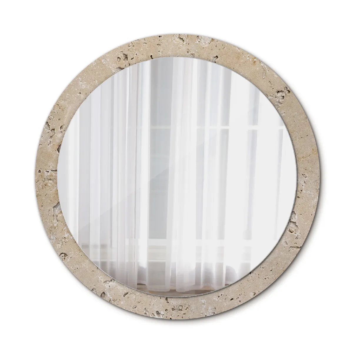 Grand Miroir Mural Rond Dans Le Cadre Beige Pour La Salle De Bain 90x76 Cm