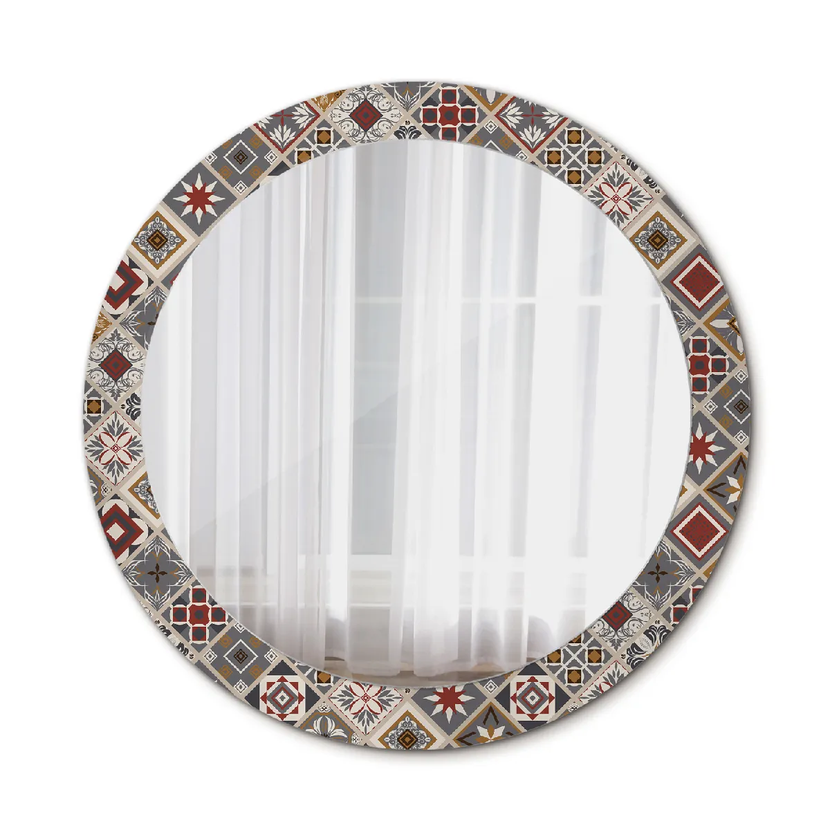Grand Miroir Mural Dans Le Cadre Multicolore Rond Élégant 80x56 Cm