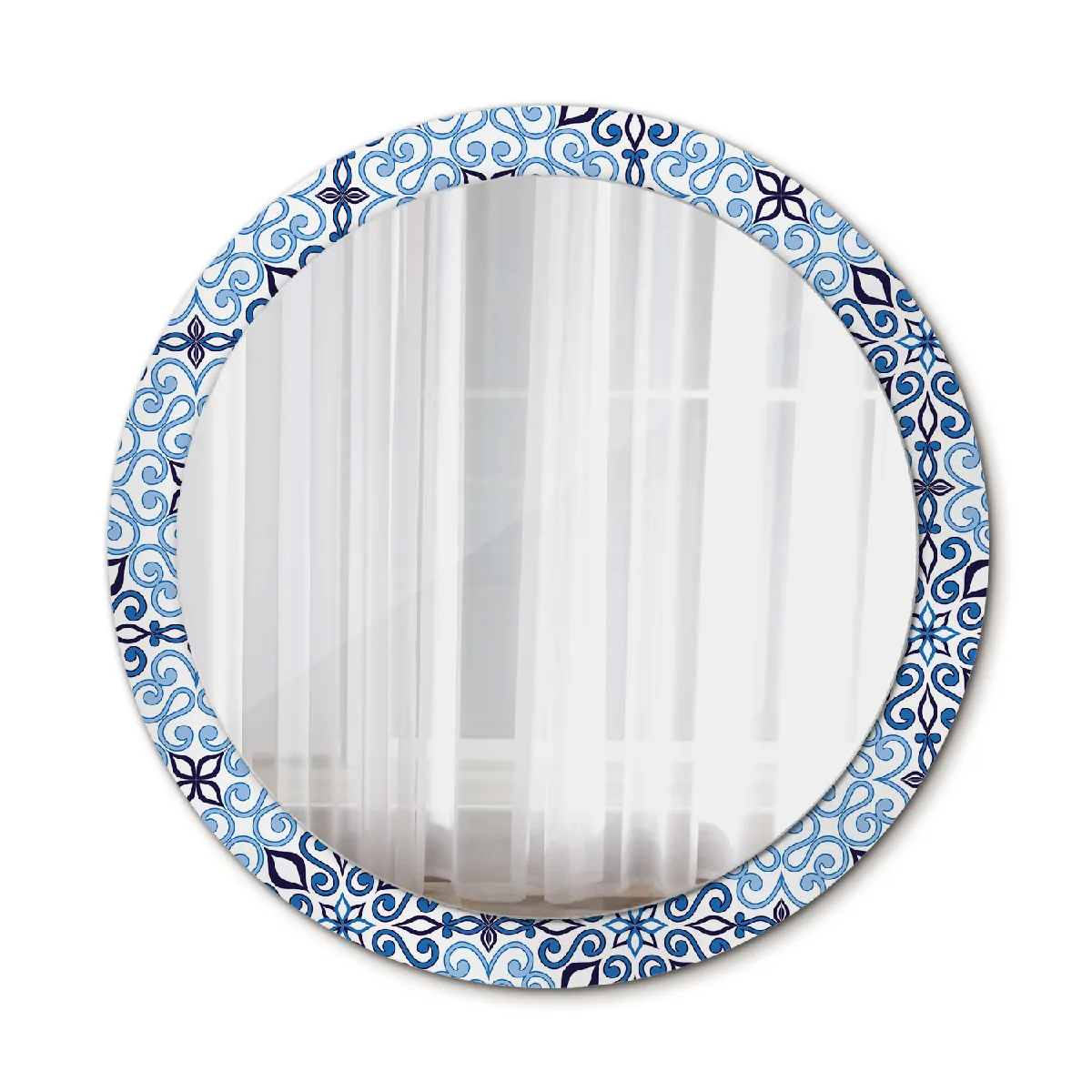 Grand Miroir Mural Rond Dans Le Cadre Bleu Pour La Salle De Bain 90x76 Cm