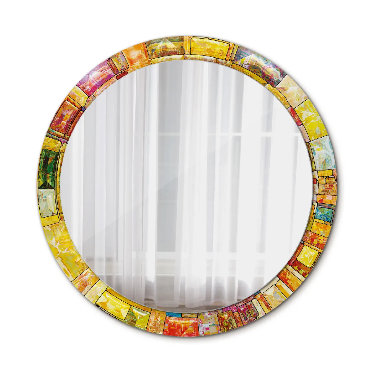 Grand Miroir Mural Rond Dans Le Cadre Multicolore Pour La Salle De Bain 90x76 Cm