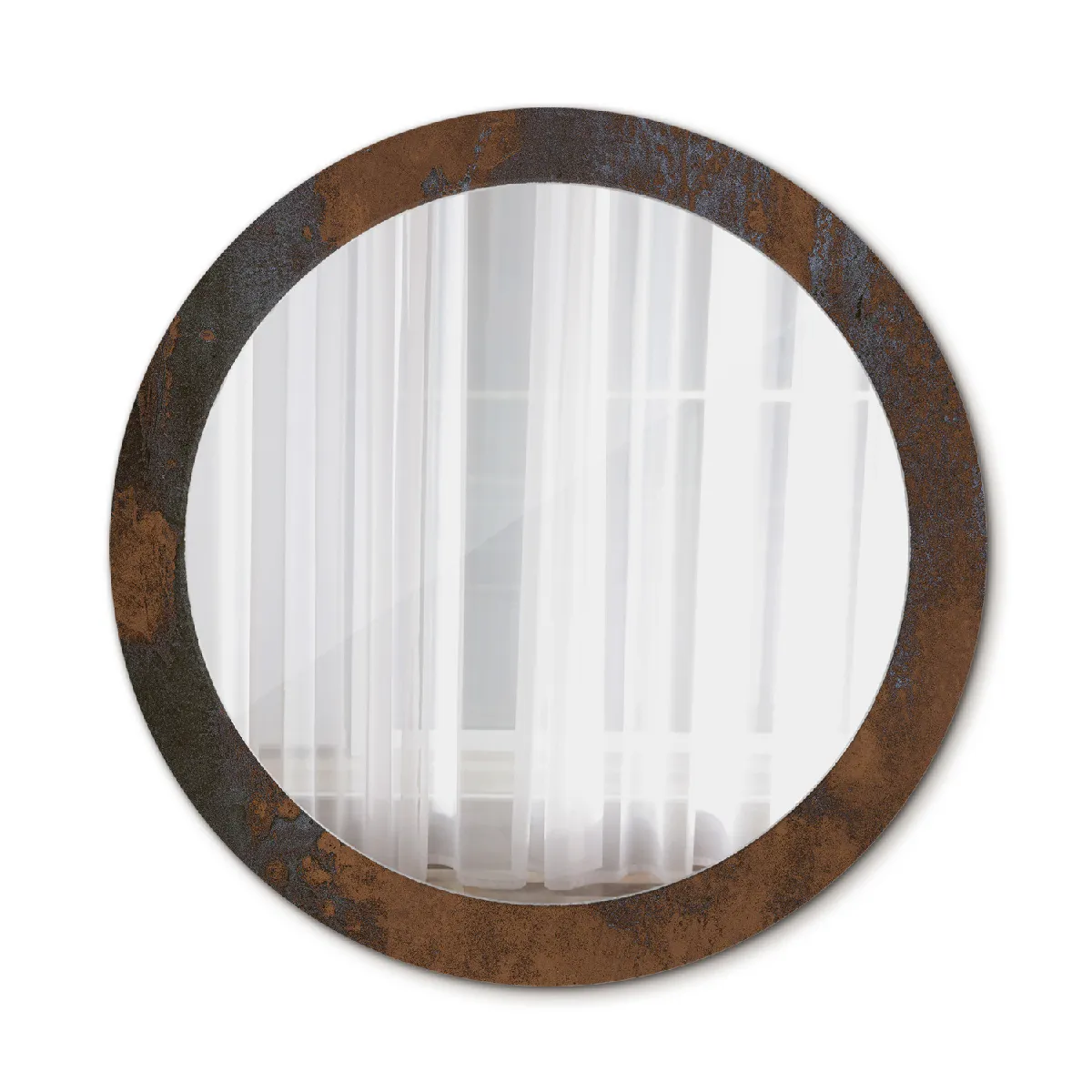 Grand Miroir Mural Dans Le Cadre Marron Rond Élégant 80x56 Cm