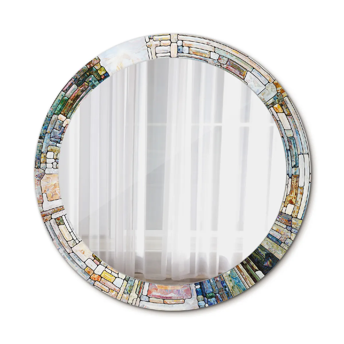 Grand Miroir Mural Dans Le Cadre Perle Rond Élégant 80x56 Cm
