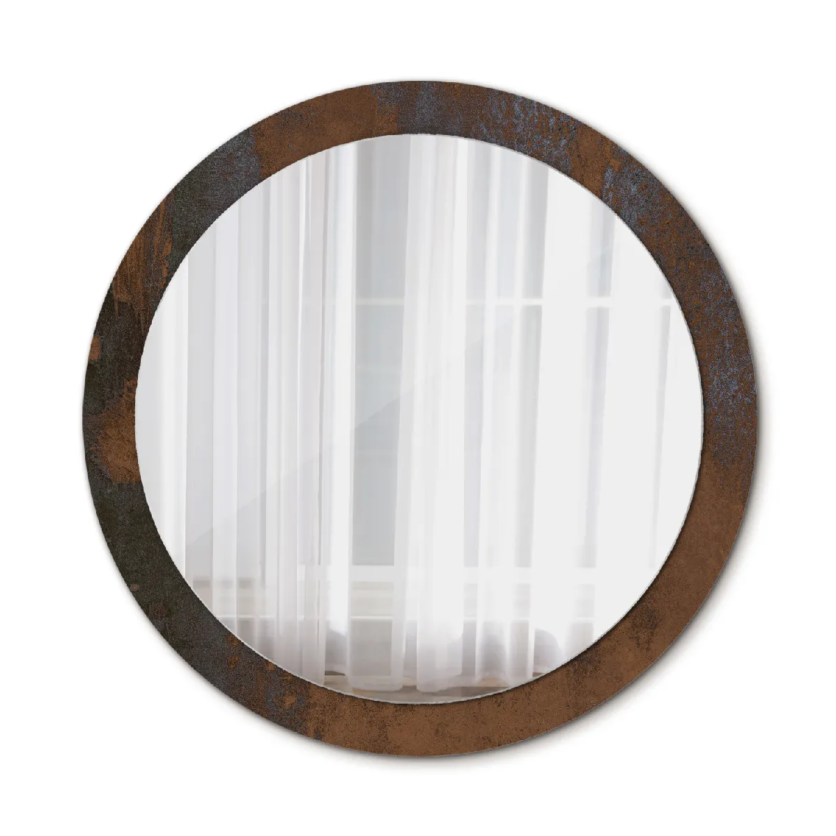 Grand Miroir Mural Rond Dans Le Cadre Marron La Chambre 90x76 Cm