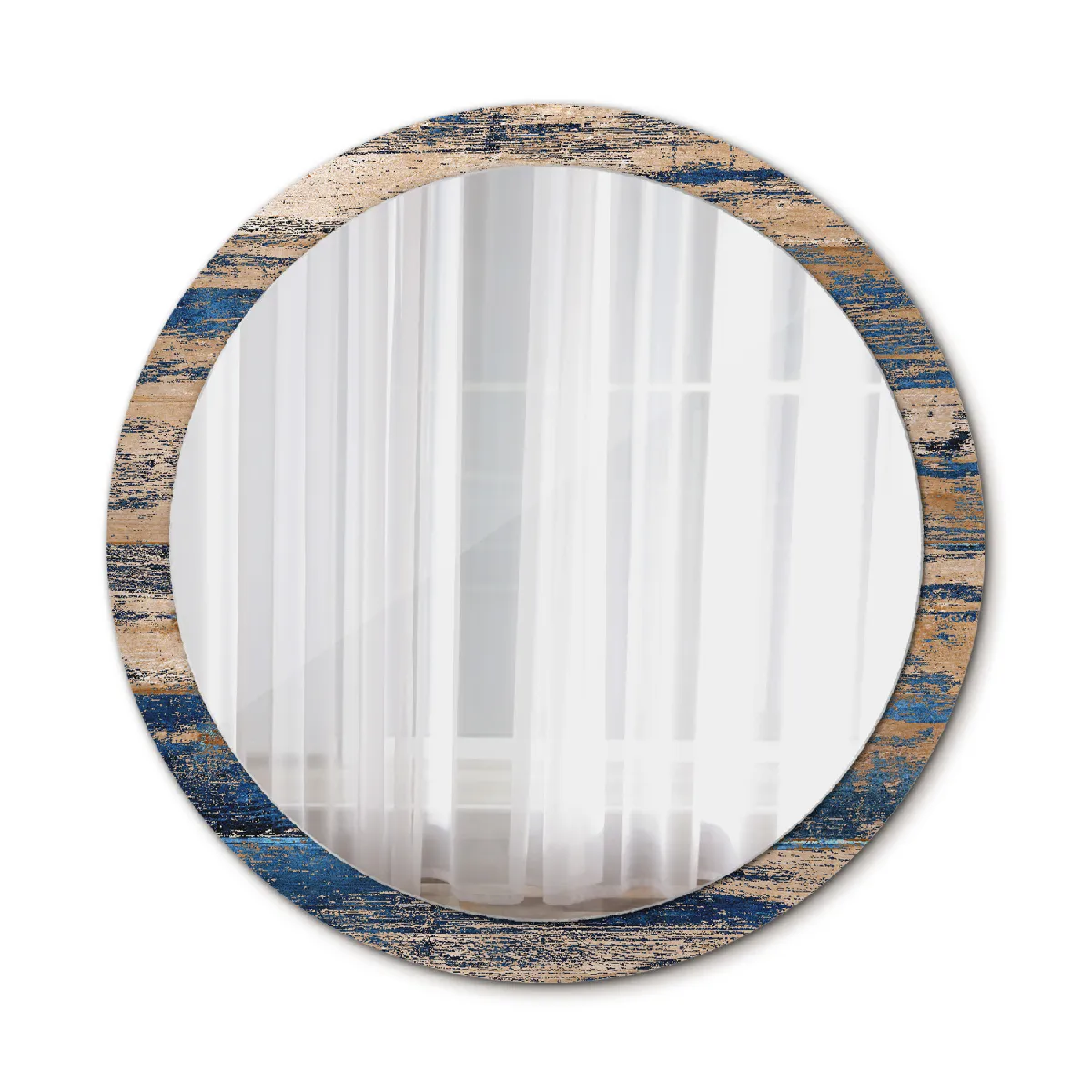 Rond Miroir Mural Grrand Dans Le Cadre Bleu Pour La Salle De Bain 100x86 Cm