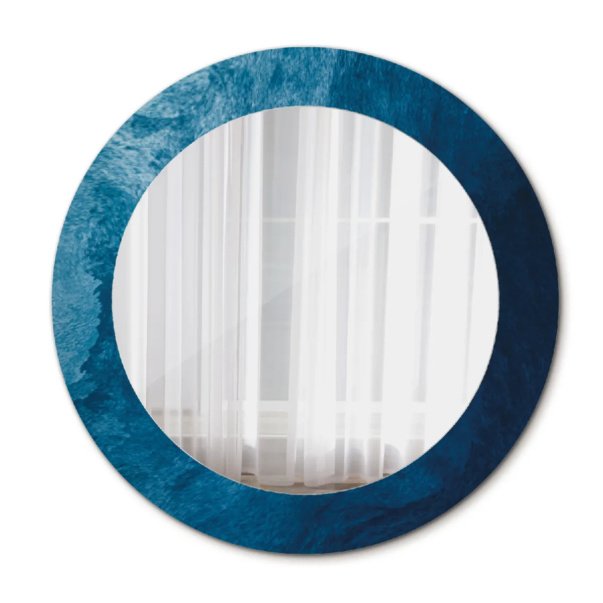 Miroir Mural Dans Le Cadre Bleu Rond Loft 60x46 Cm
