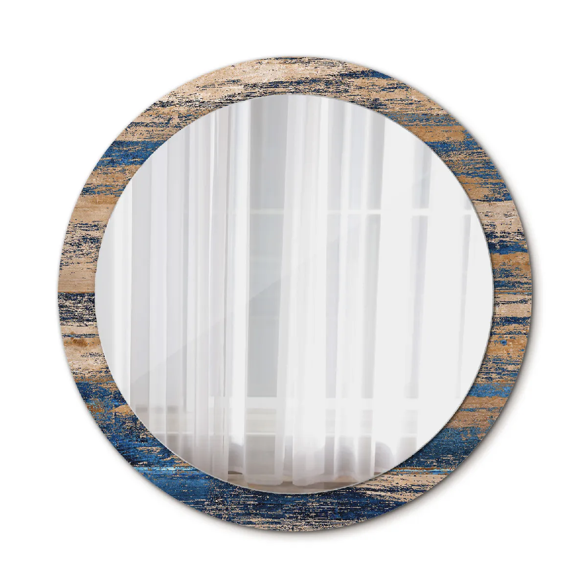 Grand Miroir Mural Rond Dans Le Cadre Bleu Pour La Salle De Bain 90x76 Cm