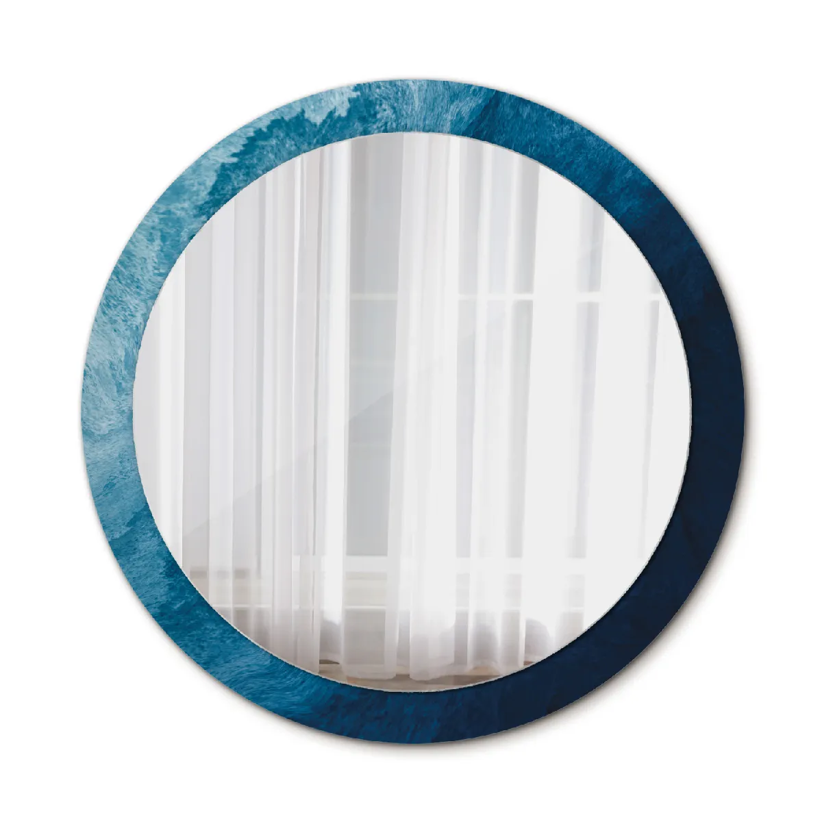 Grand Miroir Mural Rond Dans Le Cadre Bleu La Chambre 90x76 Cm