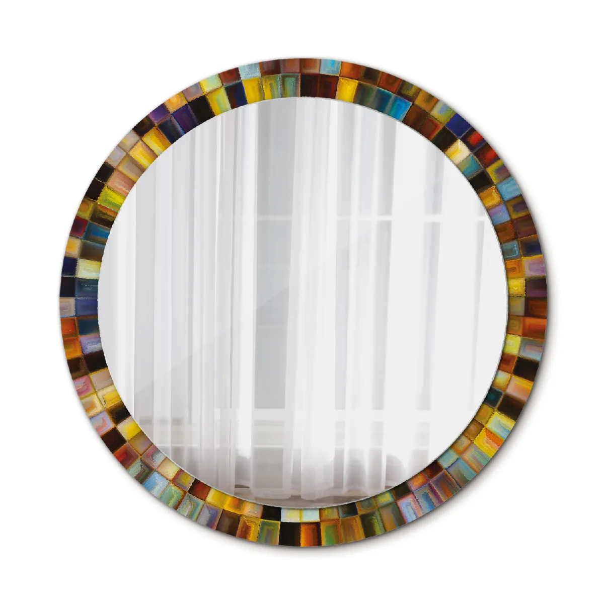 Grand Miroir Mural Rond Dans Le Cadre Multicolore La Chambre 90x76 Cm