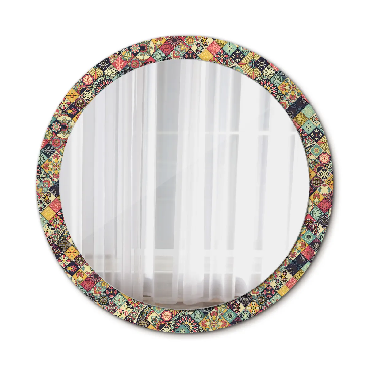 Grand Miroir Mural Rond Dans Le Cadre Multicolore Pour La Salle De Bain 90x76 Cm