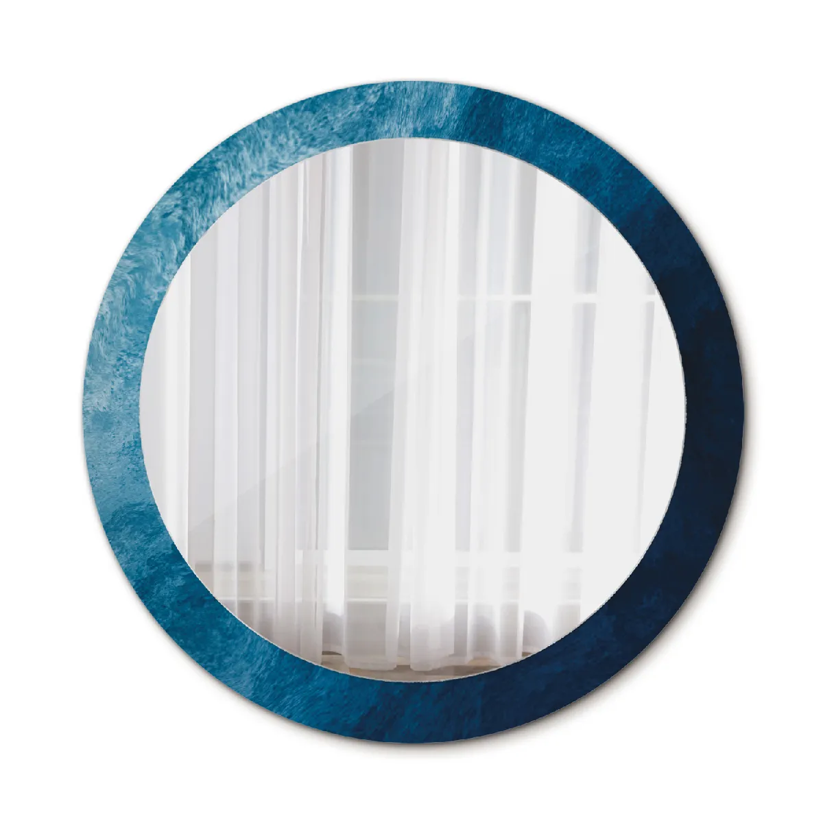Grand Miroir Mural Dans Le Cadre Bleu Rond Élégant 80x56 Cm