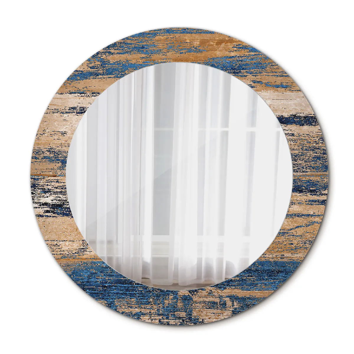 Miroir Mural Dans Le Cadre Bleu Rond Loft 60x46 Cm