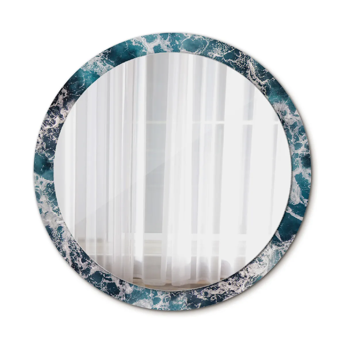Rond Miroir Mural Grrand Dans Le Cadre Bleu La Chambre 100x86 Cm