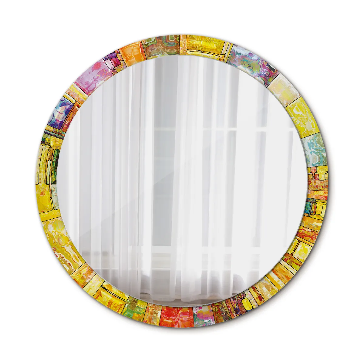 Rond Miroir Mural Grrand Dans Le Cadre Multicolore Pour La Salle De Bain 100x86 Cm