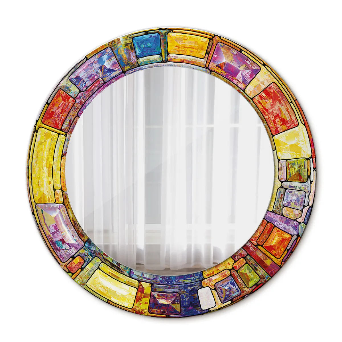 Miroir Mural Rond Décoratif Jaune Dans Le Cadre 50x36 Cm