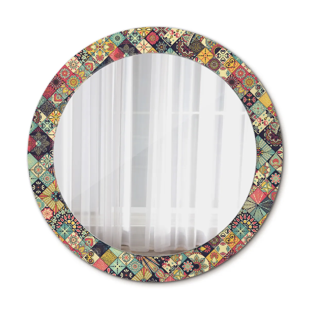Élégant Rond Miroir Mural Suspendu Dans Un Cadre Décoratif 70x56 Cm