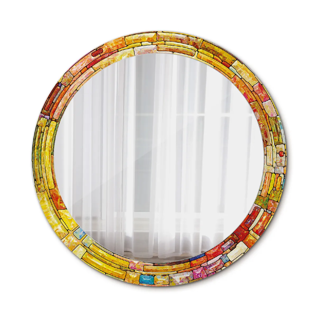 Grand Miroir Mural Dans Le Cadre Multicolore Rond Élégant 80x56 Cm
