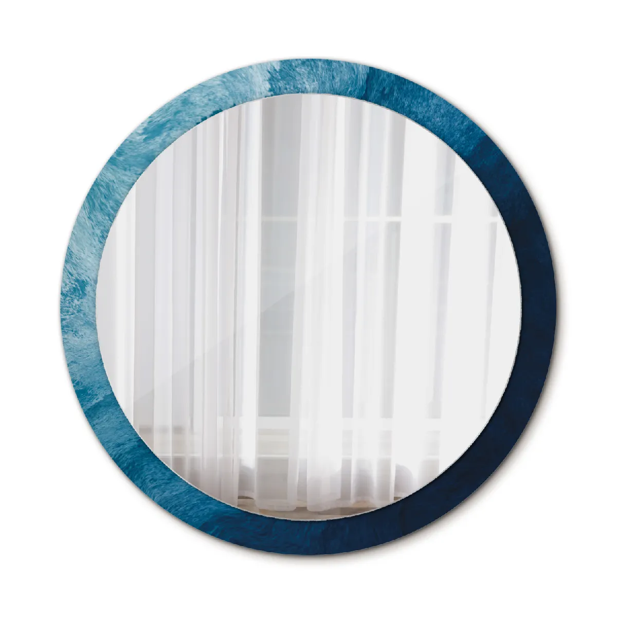Rond Miroir Mural Grrand Dans Le Cadre Bleu La Chambre 100x86 Cm