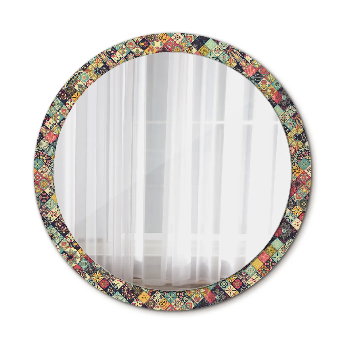 Rond Miroir Mural Grrand Dans Le Cadre Multicolore Pour La Salle De Bain 100x86 Cm