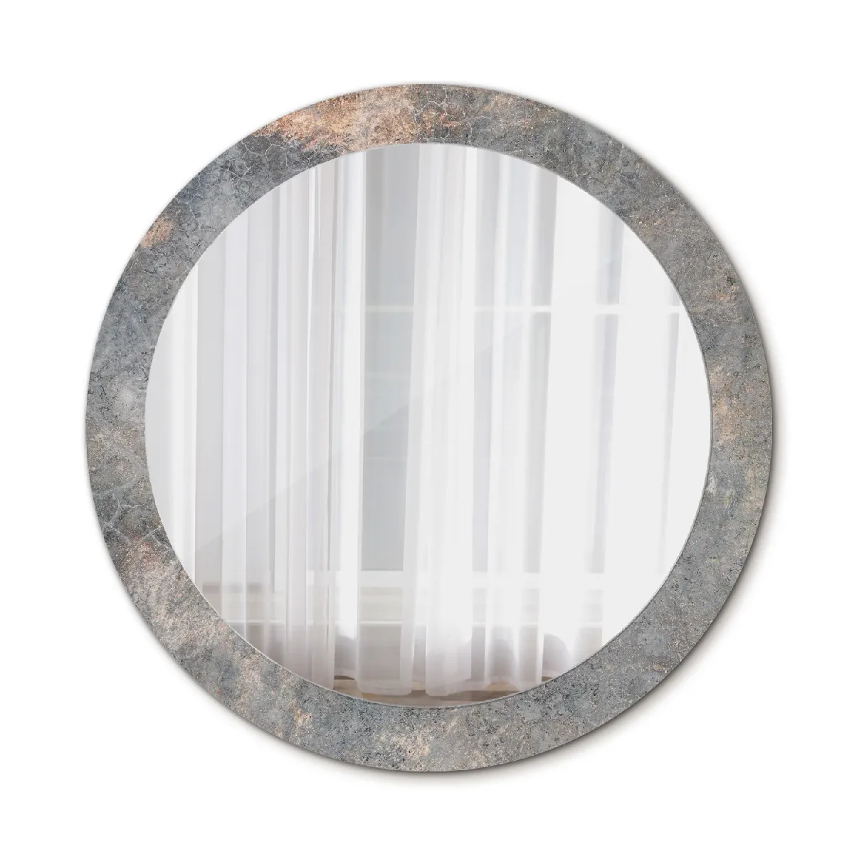 Grand Miroir Mural Dans Le Cadre Gris Rond Élégant 80x56 Cm
