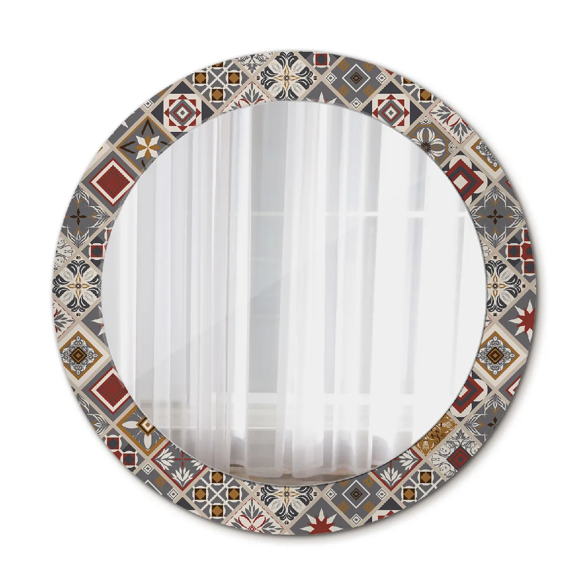 Élégant Rond Miroir Mural Suspendu Dans Un Cadre Décoratif 70x56 Cm
