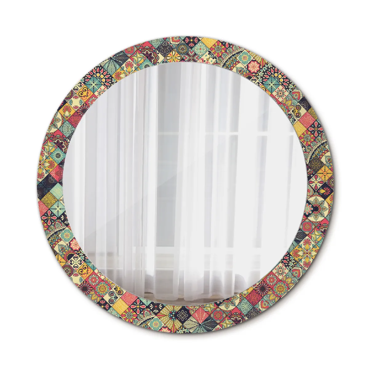 Grand Miroir Mural Dans Le Cadre Multicolore Rond Élégant 80x56 Cm