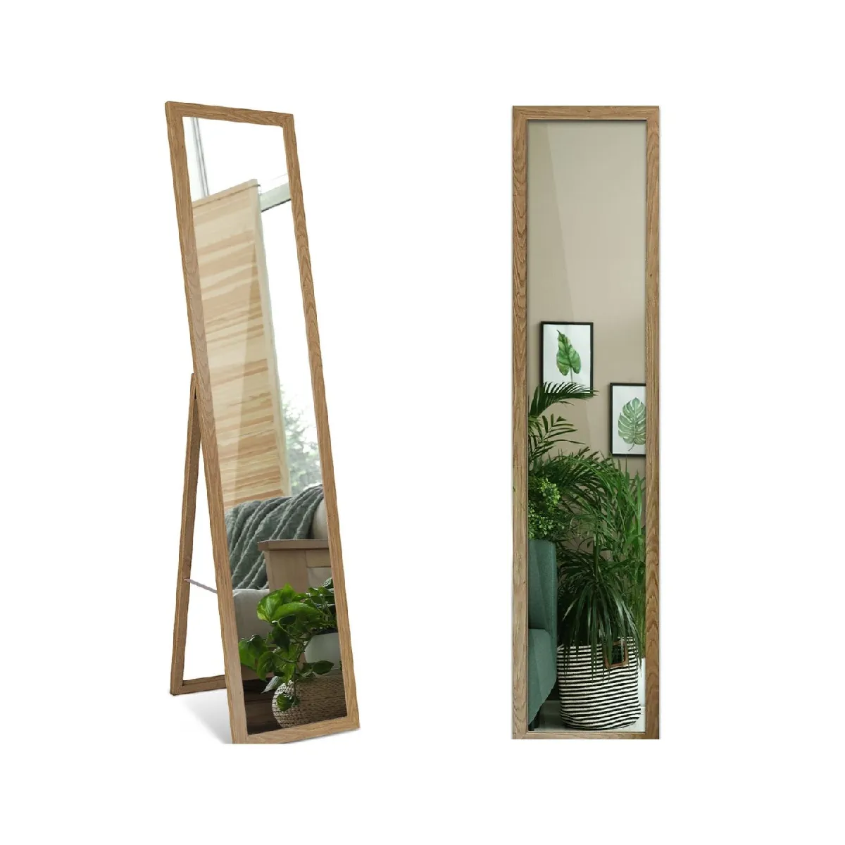 Miroir Debout Tulup 156x36 cm avec un cadre MDF effet bois pour le dressing