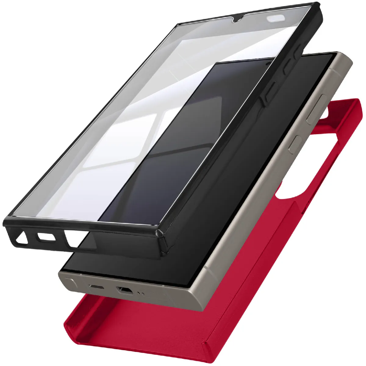 Coque Intégrale Pour Samsung S24 Ultra Rigide Et Avant Souple Tactile Rouge