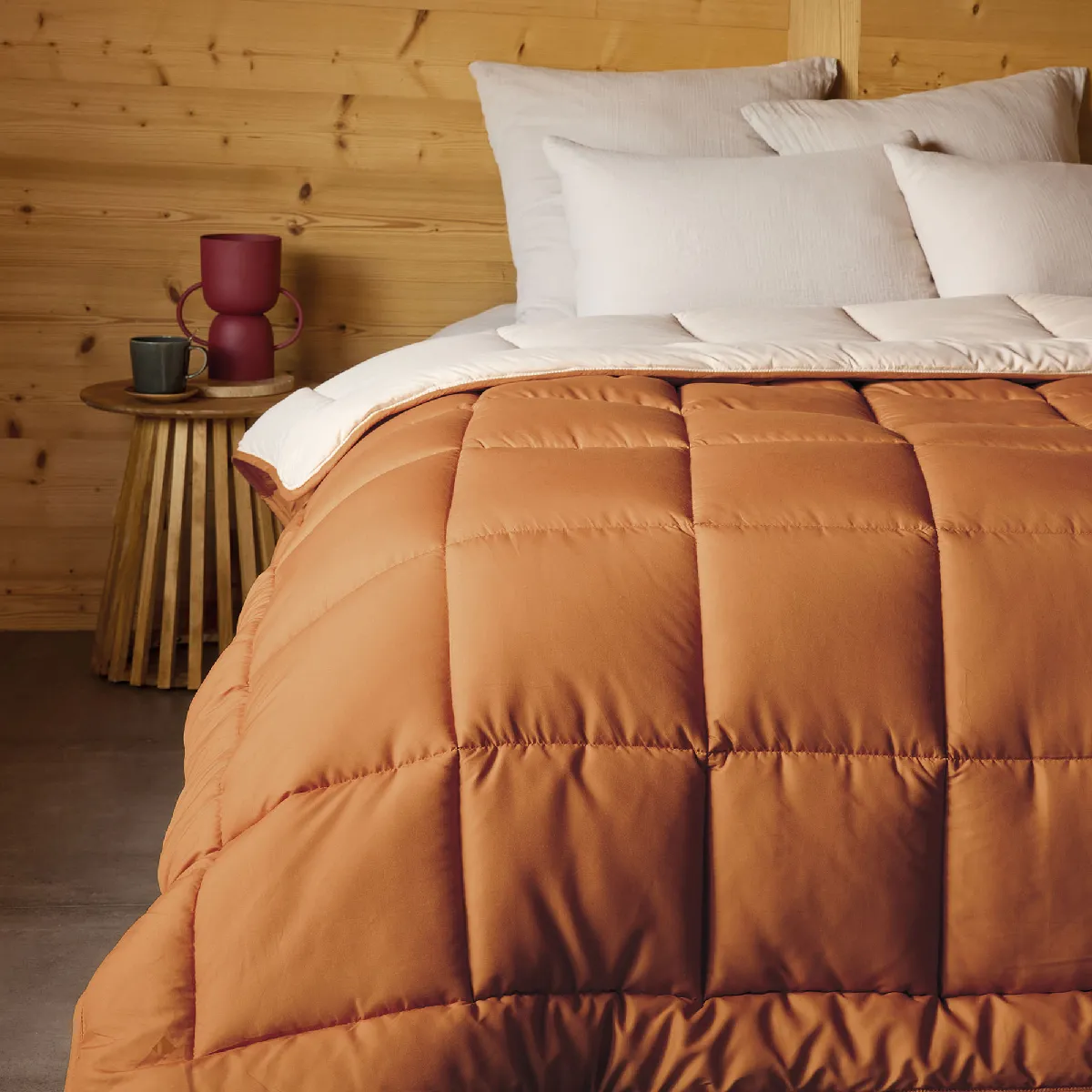 Couette Hiver 140x200 Cm Cocoon Bicolore Marron Ocre/galet Garnissage Fibre Polyeste