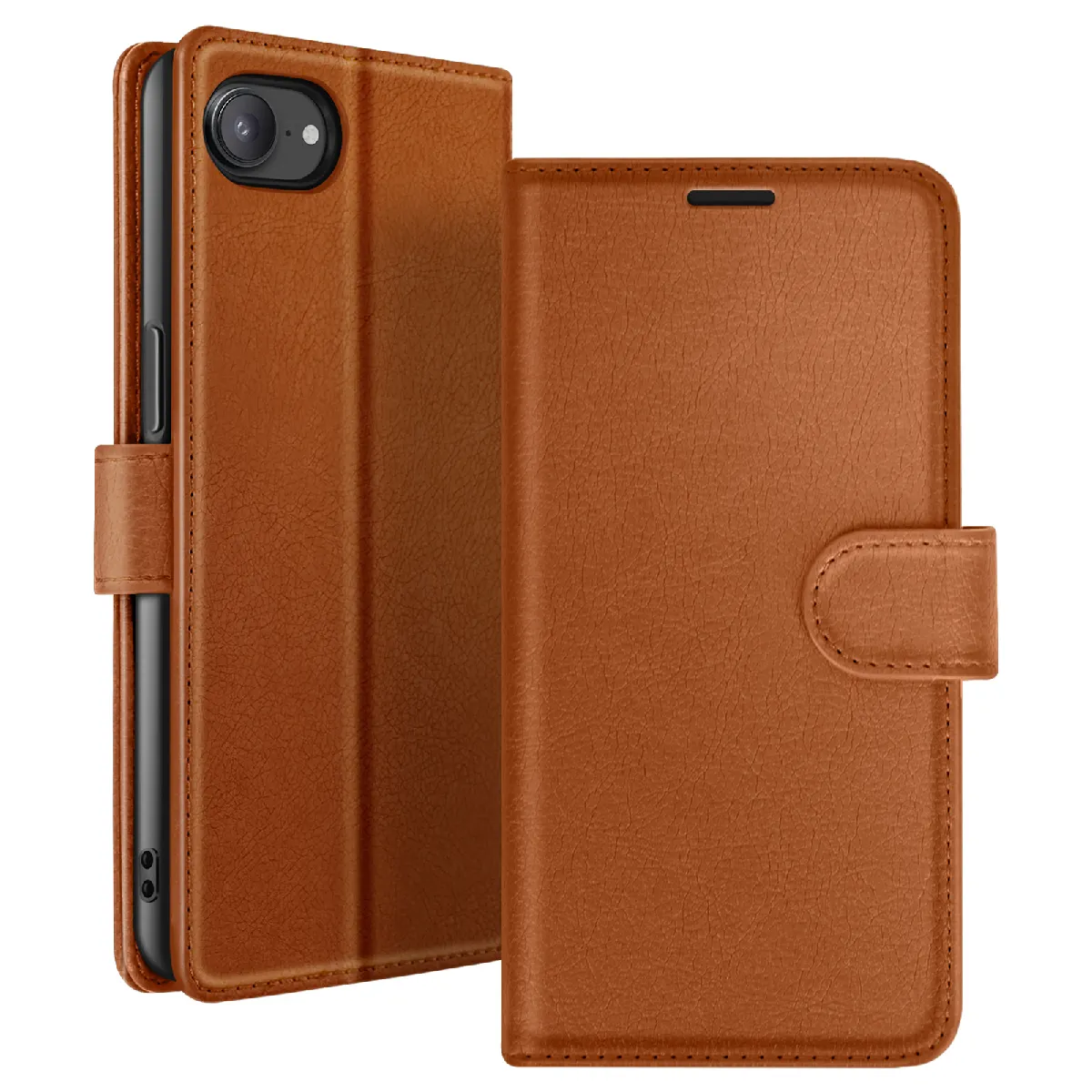 Étui Portefeuille Pour Iphone 17e Avec Fonction Stand Et Languette Magnétique Marron Zanaé