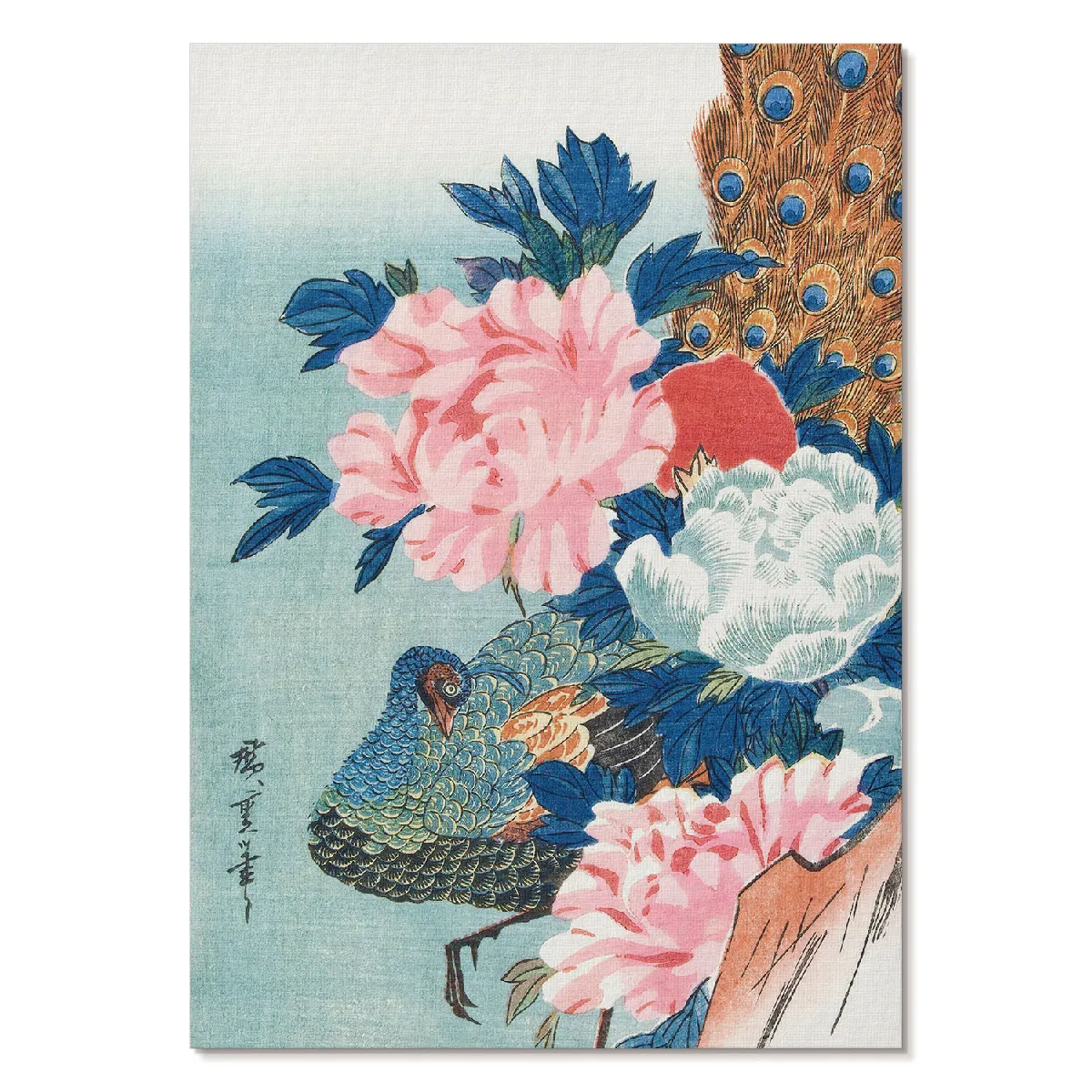 Affiche décoration Tulup Format A4 Paon Et Pivoines Artiste Utagawa Hiroshige