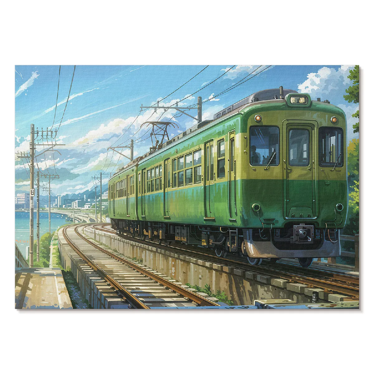 Affiche décoration Tulup Format A4 Train Vert Artiste Elena Rossi