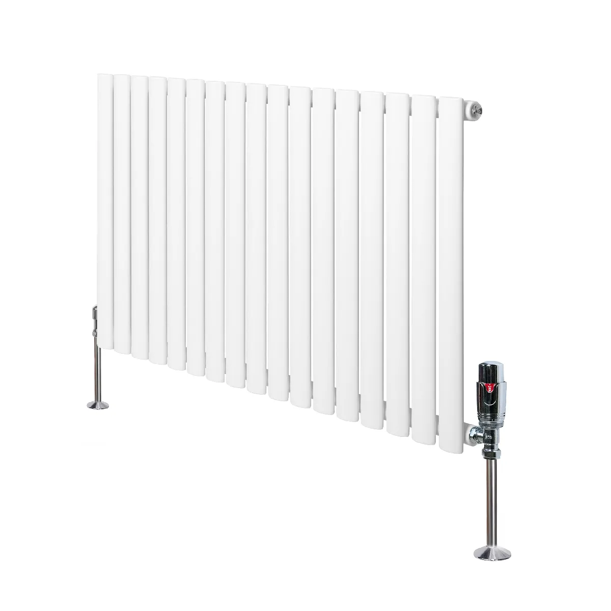 Radiateur Ovale 1 Panneau & Vannes 600 X 1020 Mm En Acier Blanc Horizontale