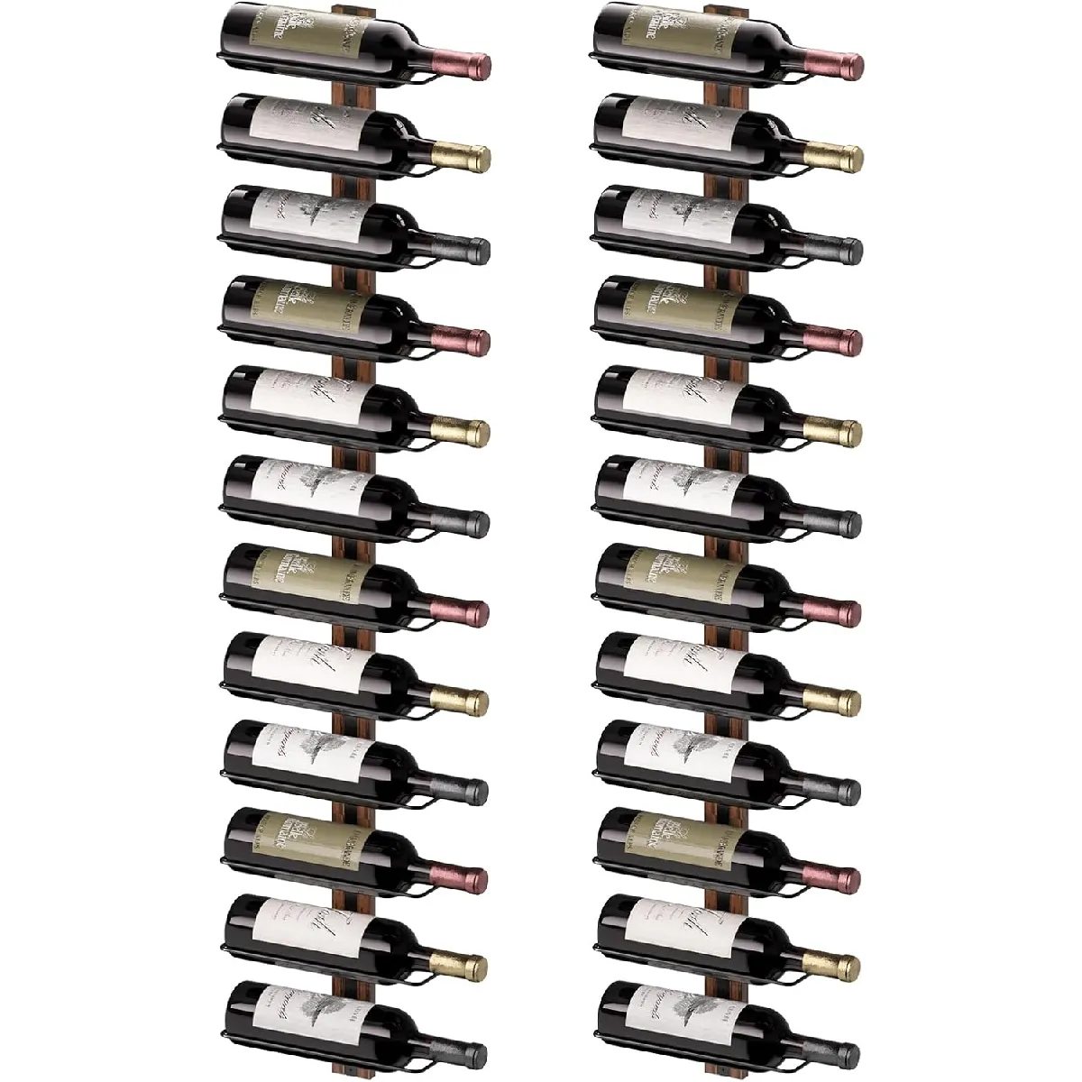 Étagère À Vin Murale En Bois Et Métal - 24 Bouteilles