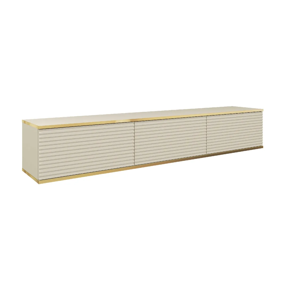 Meuble TV Avec Lamelles Beige, 175 x 32 x 30 cm, Push to Open
