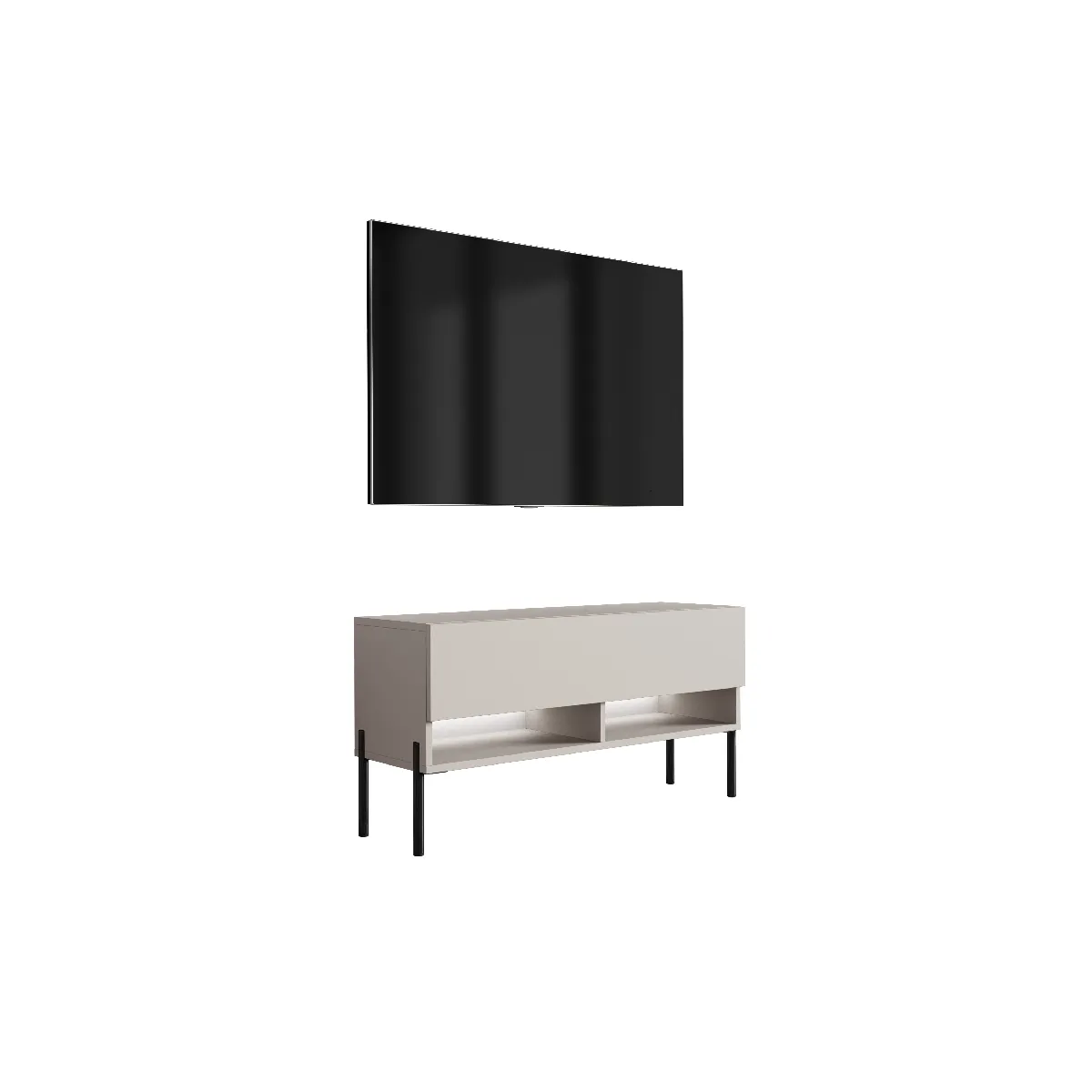 Meuble TV 100 cm Cachemire, pieds droits noirs, LED blanche, 100 x 32 x 52 cm