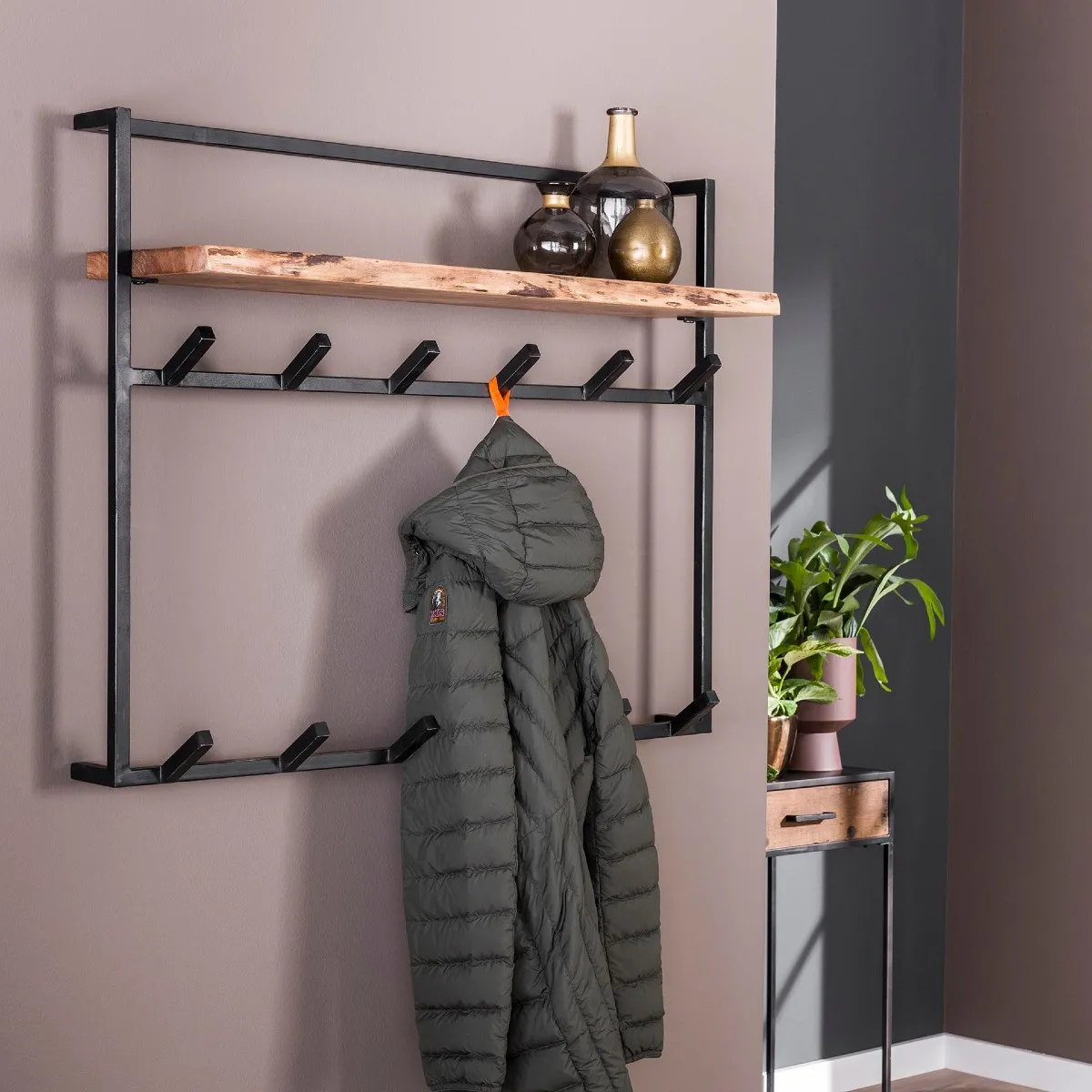 Porte manteau en bois massif CAROLE haut 12 crochets