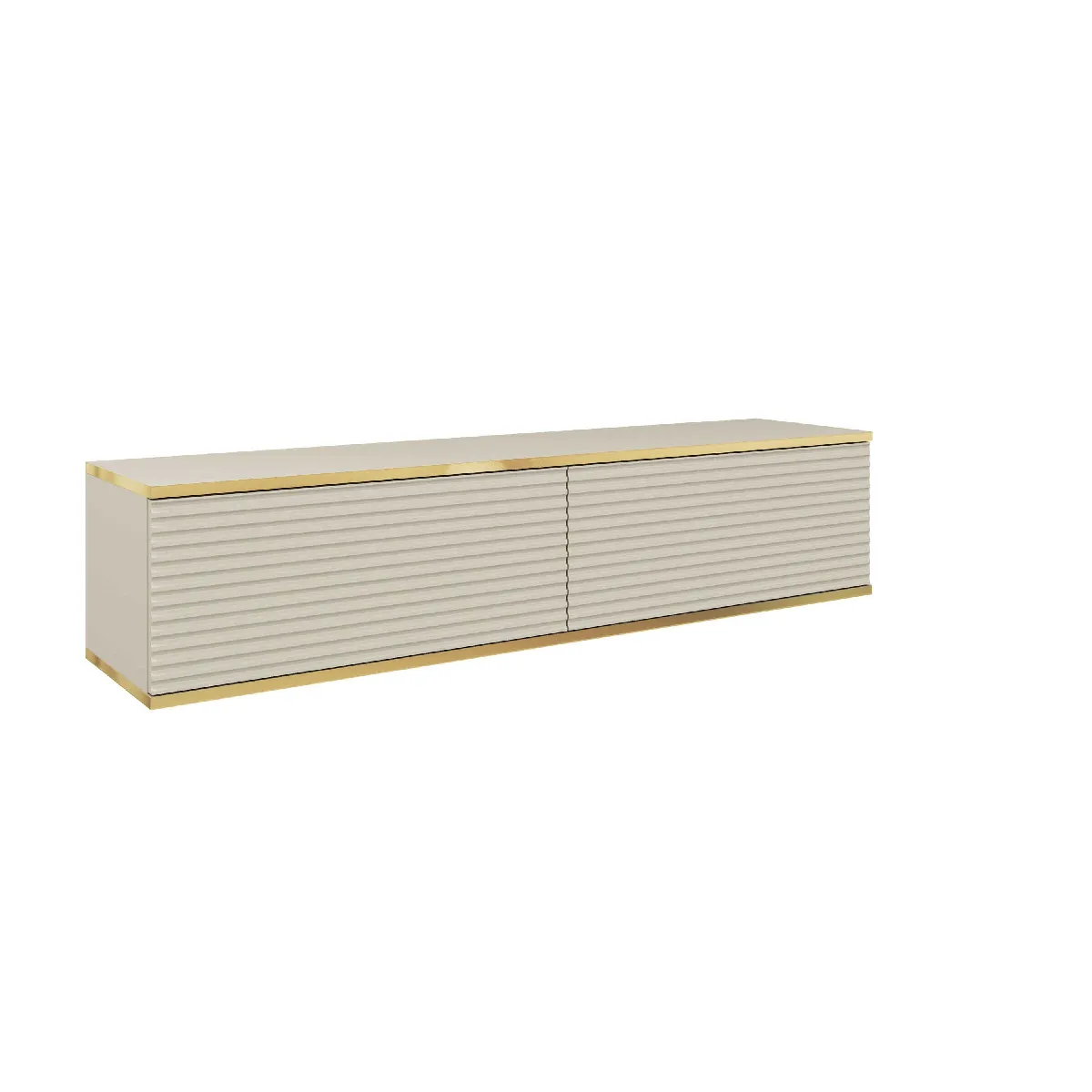 Meuble TV Avec Lamelles Beige, 135 x 32 x 30 cm, Push to Open