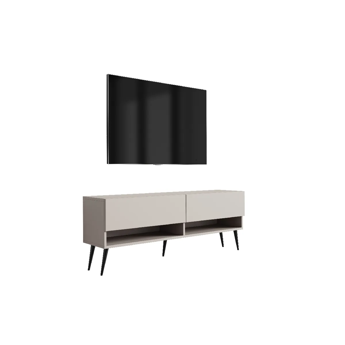 Meuble TV 140 cm Cachemire, pieds obliques noirs, 140 x 32 x 52 cm