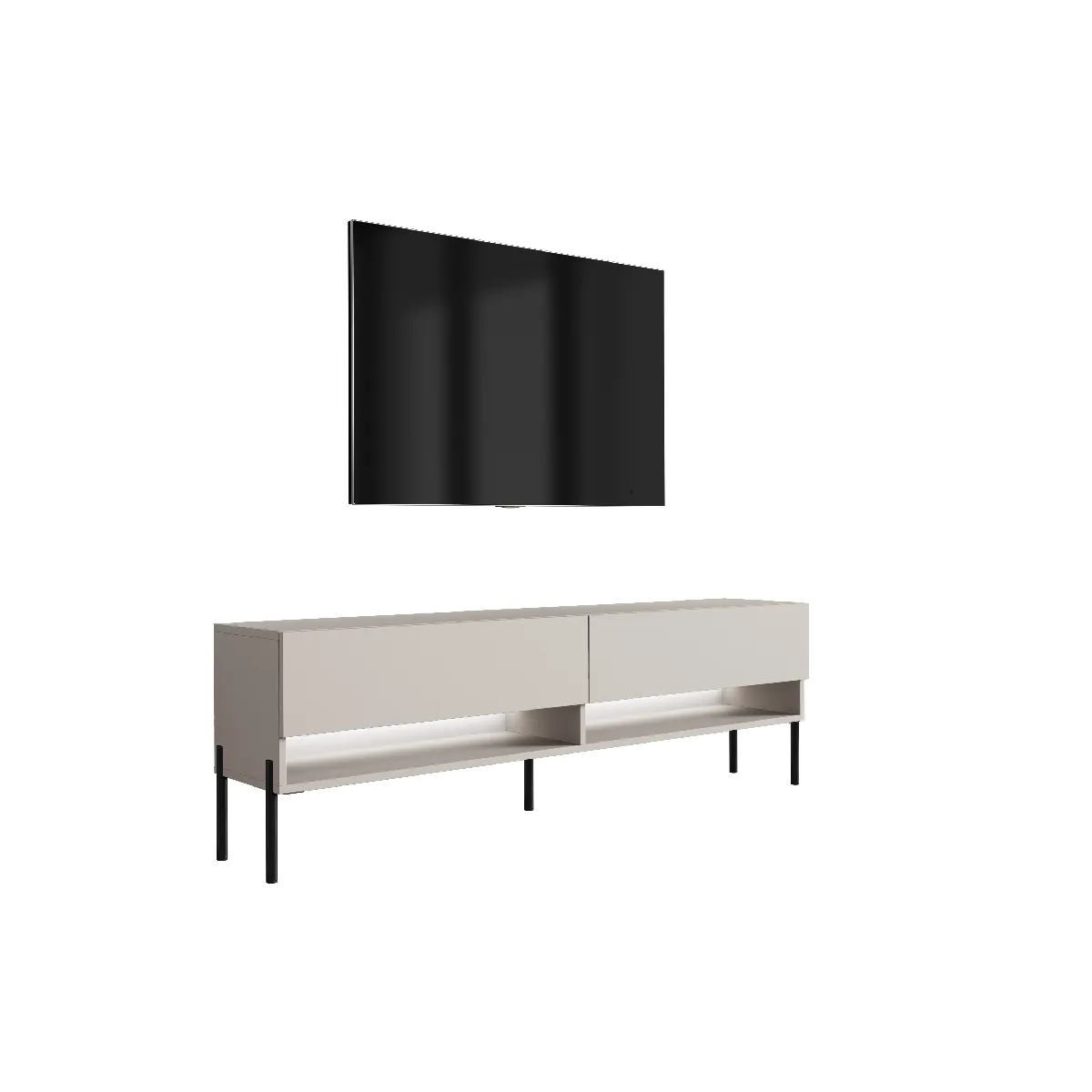 Meuble TV 170 cm Cachemire, pieds droits noirs, LED blanche, 170 x 32 x 52 cm