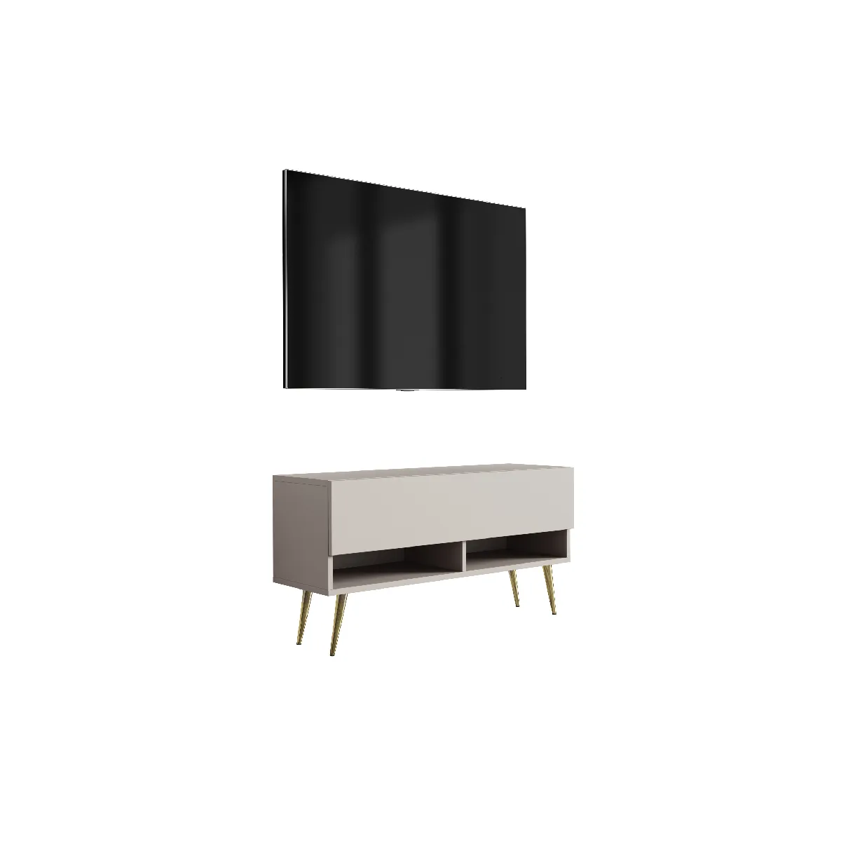 Meuble TV 100 cm Cachemire, pieds obliques dorés, 100 x 32 x 52 cm