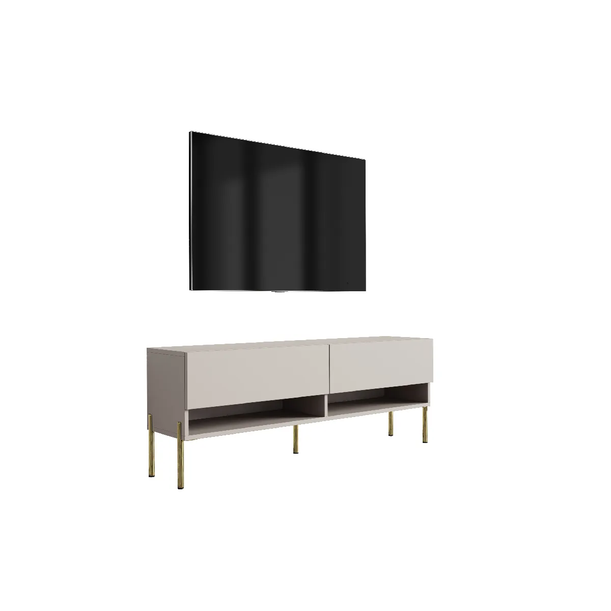 Meuble TV 140 cm Cachemire, pieds droits dorés, 140 x 32 x 52 cm