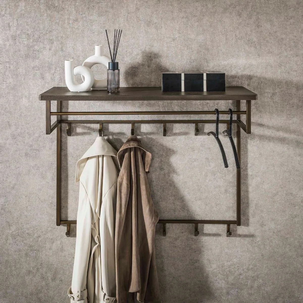 Portemanteau industriel en métal BRONZO haut 12 crochets étagère