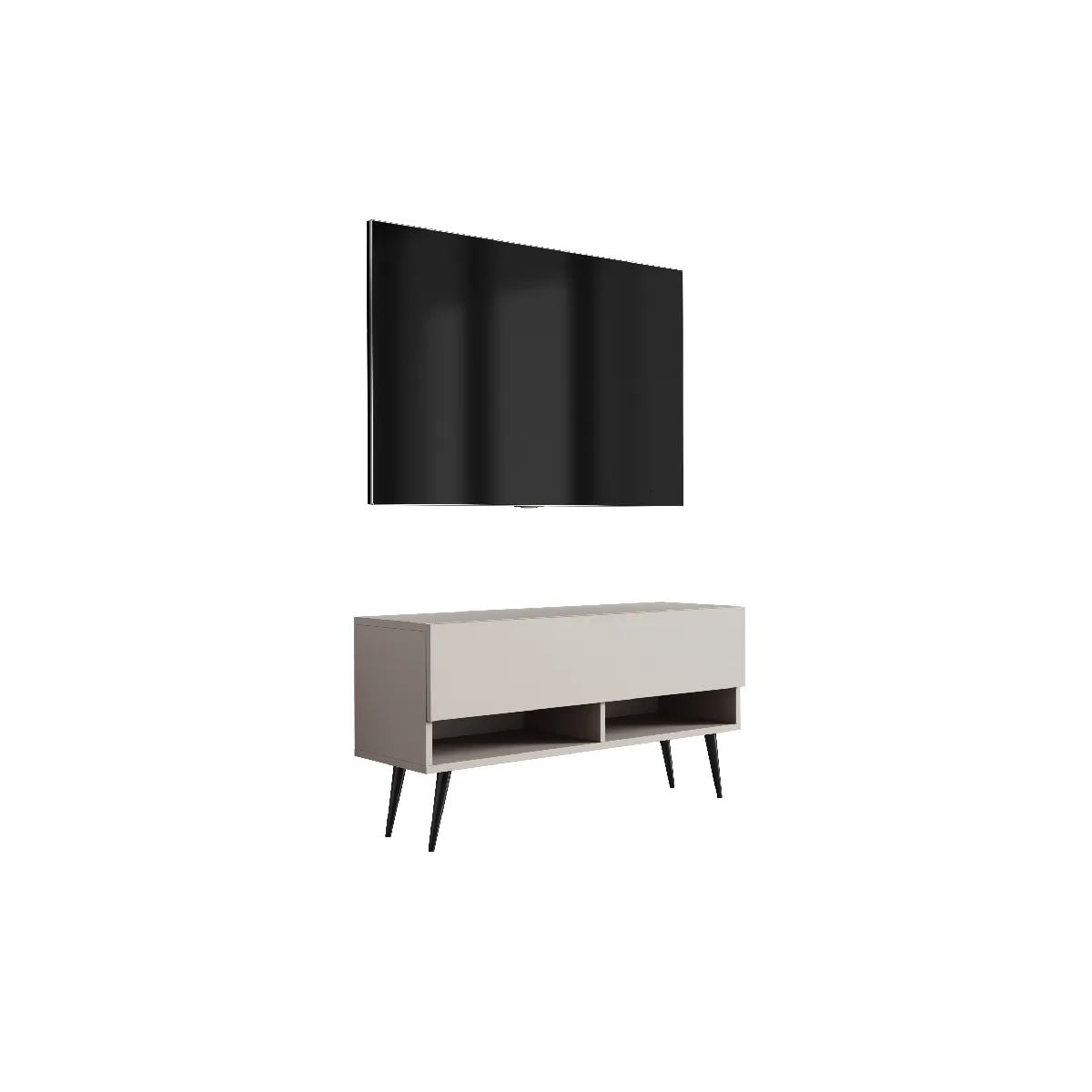Meuble TV 100 cm Cachemire, pieds obliques noirs, 100 x 32 x 52 cm