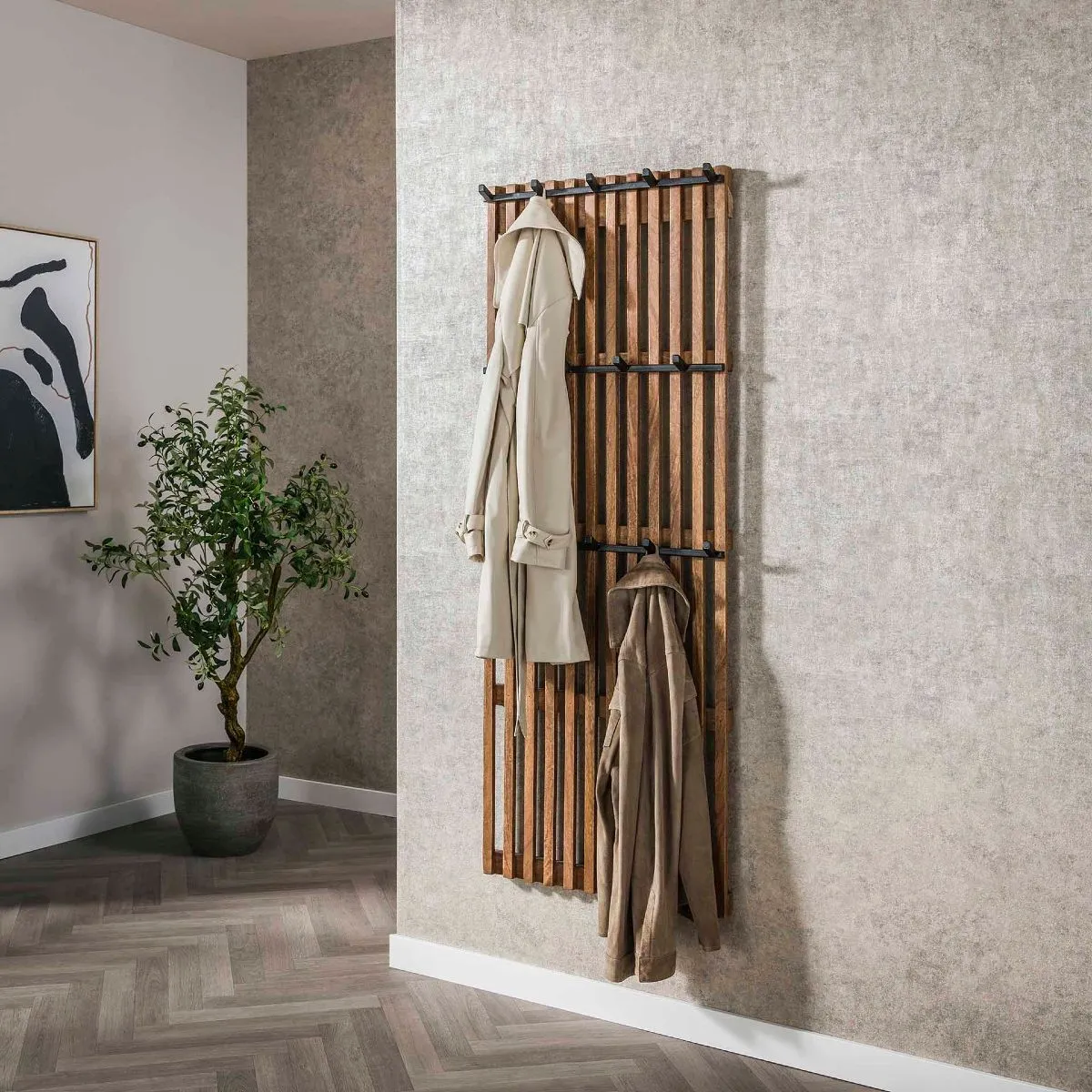 Portemanteau en bois massif TABATA 14 crochets haut