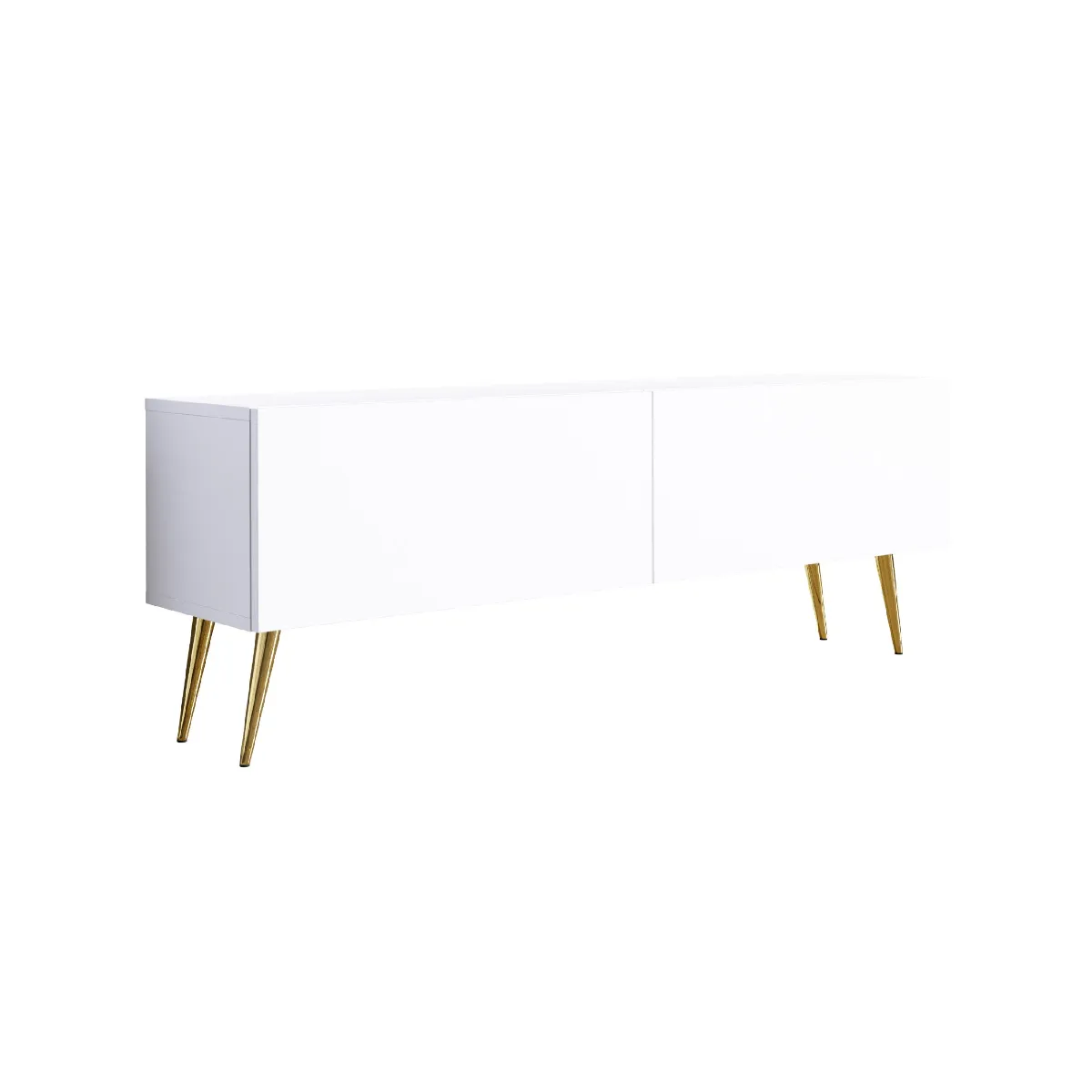 Meuble TV: Blanc Mat, Pieds Dorés, 140 x 52 x 32 cm