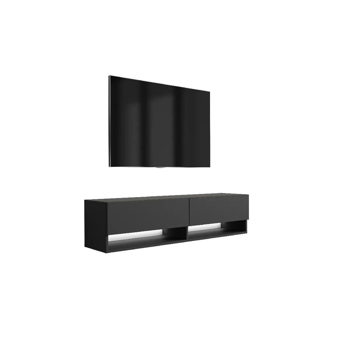 Meuble TV 140 cm Noir Mat, LED blanc, 140 x 32 x 34 cm