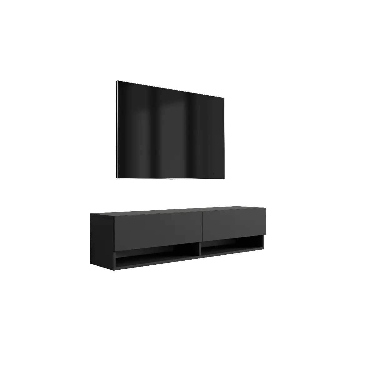Meuble TV 140 cm Noir Mat, 140 x 32 x 34 cm