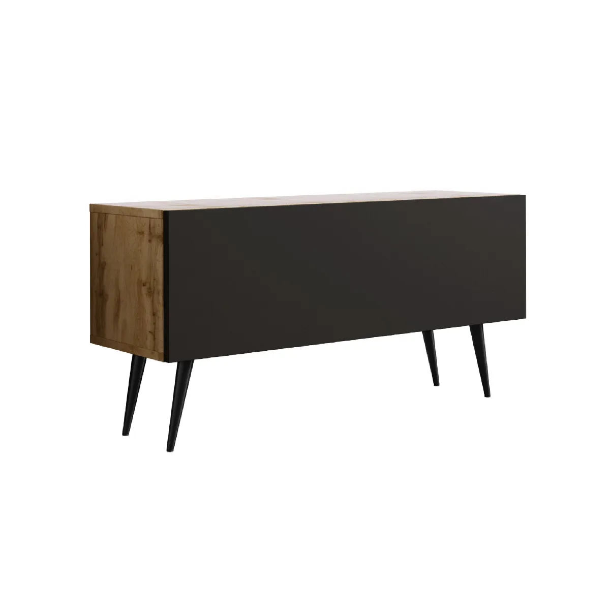 Meuble TV: Chêne Wotan/Noir Mat, Pieds Noirs, 100 x 52 x 32 cm