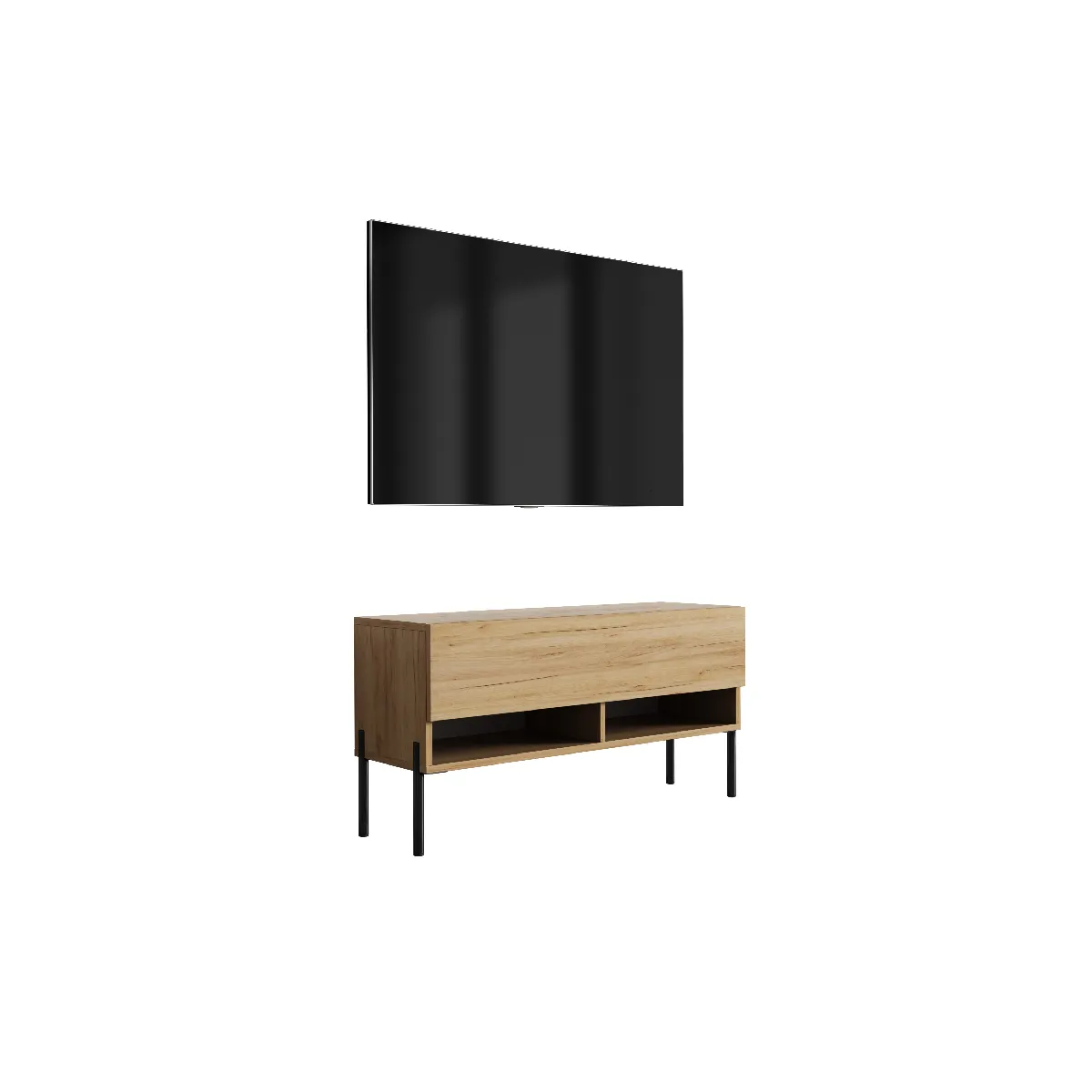 Meuble TV 100 cm Chêne Craft, pieds droits noirs, 100 x 32 x 52 cm