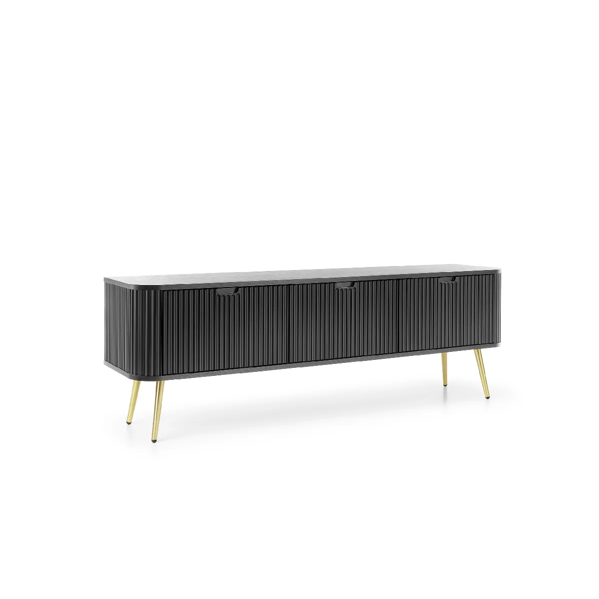 Meuble TV: noir, pieds or, 168 x 57 x 39 cm